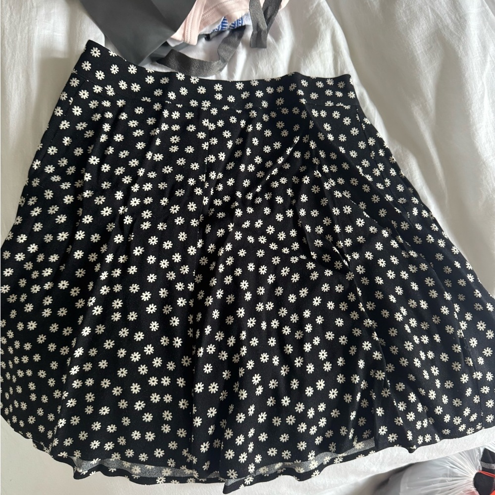 Reformation Black and White Floral Mini Skirt